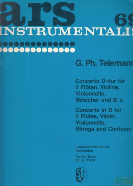 Concerto in D for 2 Flutes, Violin, Cello, Strings and Continuo - Full Score