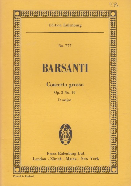 Concerto Grosso in D Major, Op.3 No.10 - Study Score