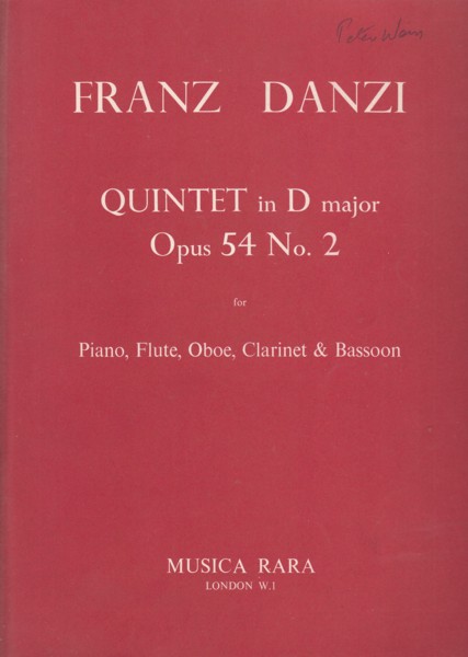 Quintet in D major, Op.54 No.2 for Piano, Flute, Oboe, Clarinet in A & Bassoon - Set of Parts