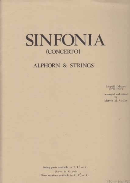 Sinfonia (Concerto) in G major for Alphorn & Strings - Full Score & Set of Parts