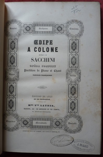 Oedipe a Colonne, Opera en Trois Actes - Vocal Score