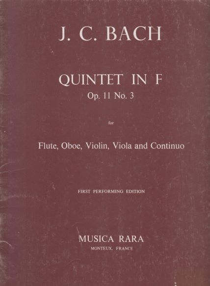 Quintet in F major, Op.11 No.3 for Flute, Oboe, Violin, Viola & Continuo - Set of Parts