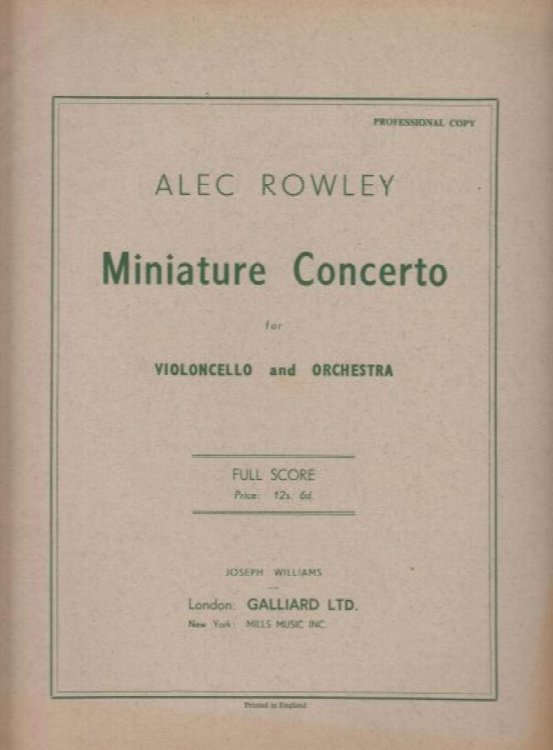 Miniature Concerto for Cello and Orchestra - Full Score