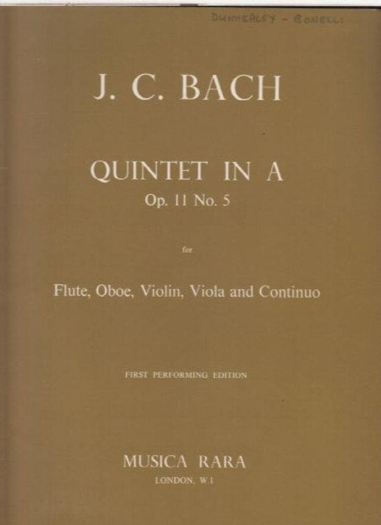 Quintet in A major, Op.11 No.5 for Flute, Oboe, Violin, Viola and Continuo - Set of Parts
