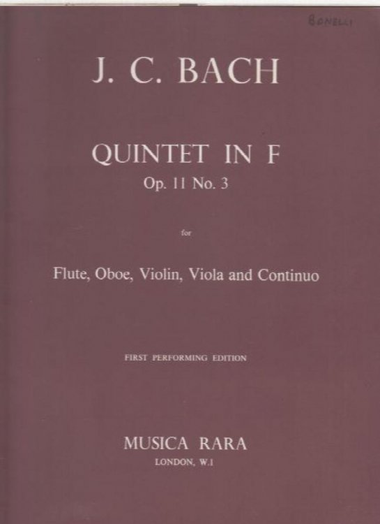 Quintet in F Op.11 No.3 for Flute, Oboe, Violin, Viola and Continuo - Set of Parts