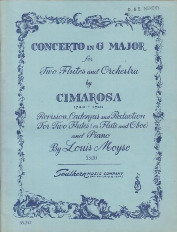 Concerto in G for Two Flutes (or Flute and Oboe) - Flutes & Piano