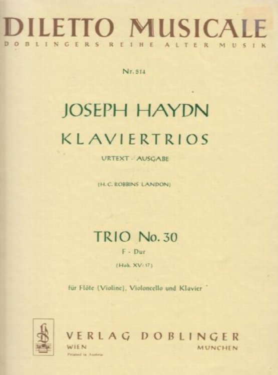 Trio No.30 in F major for Flute (Violin), Cello and Piano, Hob.XV:17 - Set of Parts