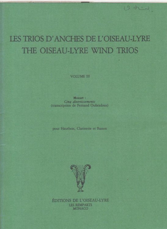 Five Divertissements for Oboe, Clarinet in B flat and Bassoon - Set of Parts