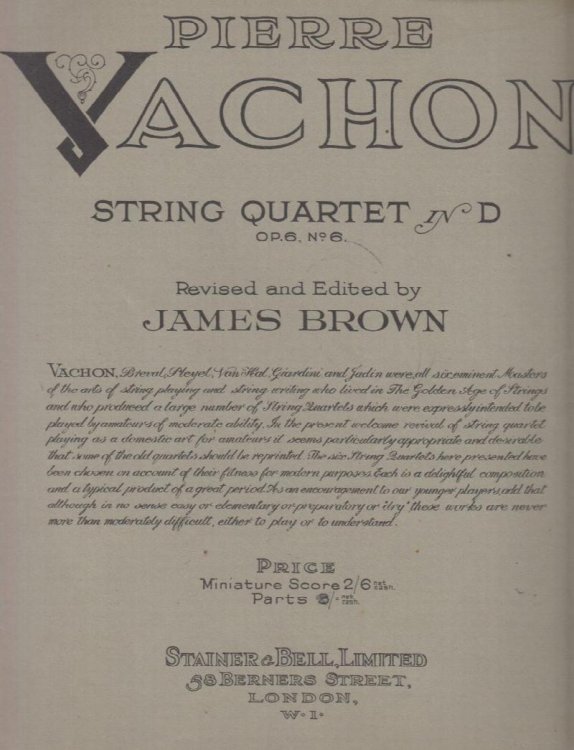 String Quartet in D major, Op.6 No.6 - Set of Parts