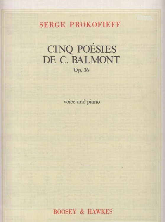 Cinq Poesies de C. Balmont, Op.36 - Voice & Piano