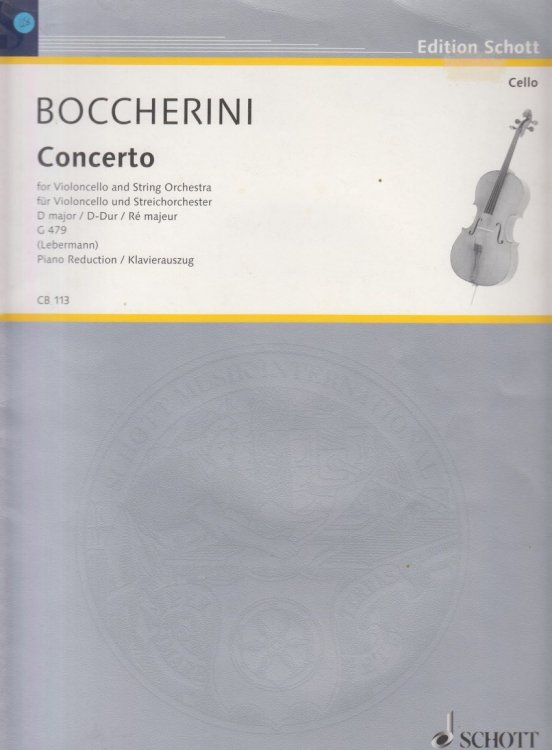 Cello Concerto in D major, G479 - Cello & Piano