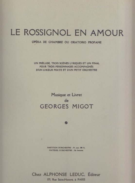 Le Rossignol en Amour, Chamber Opera - Full Score
