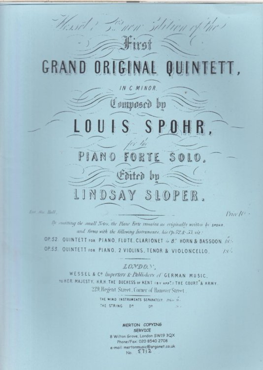 Piano Quintet in c minor, Op.53 - Set of Parts