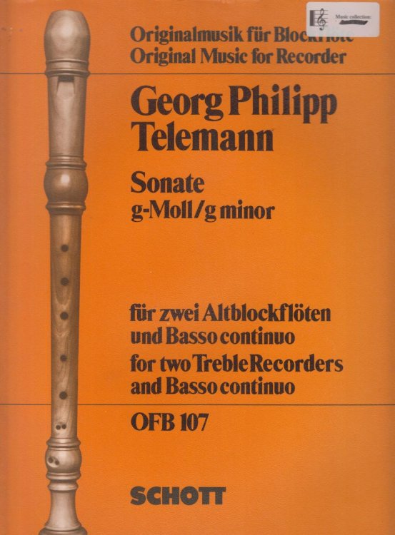 Sonata in g minor for two Treble Recorders and Basso continuo - Set of Parts