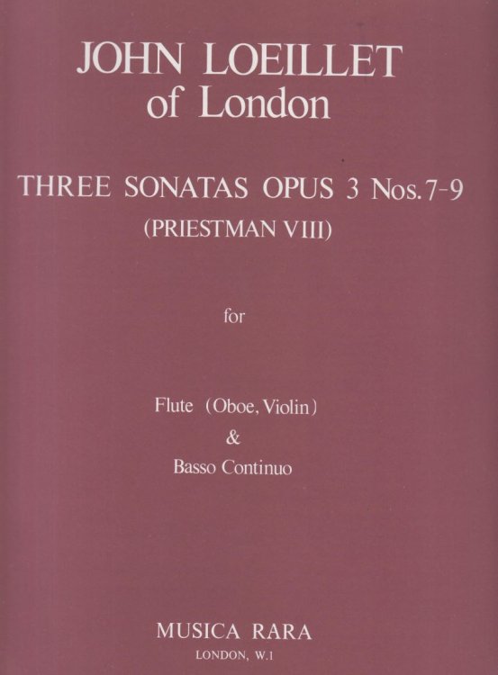 Three Sonatas Op.3, Nos.7-9 for Flute (Oboe, Violin) & Basso Continuo - Set of Parts