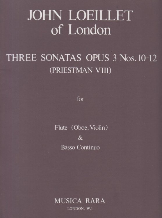Three Sonatas Op.3, Nos.10-12 for Flute (Oboe, Violin) & Basso Continuo - Set of Parts