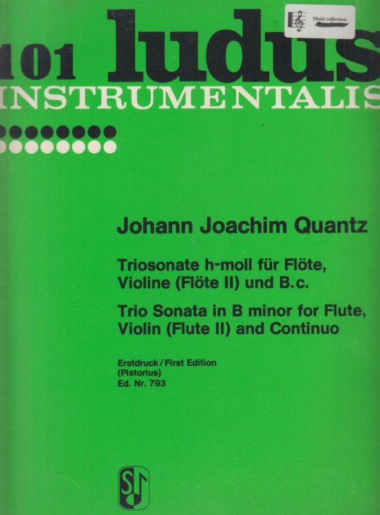 Trio Sonata in b minor for Flute, Violin (Flute II) and Basso continuo. - Set of Parts