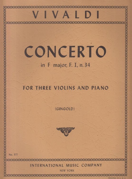 Concerto in F major, F.I, n.34 for 3 Violins - 3 Violins & Piano