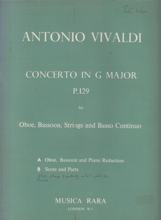 Concerto in G major P.129 for Oboe, Bassoon, Strings & Basso Continuo - Score & Parts