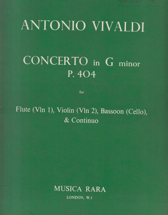 Concerto in g minor, P.404 for Flute (Violin 1), Violin (Violin 2), Bassoon (Cello) and Basso Continuo - Set of Parts