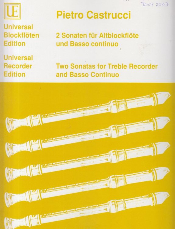 Two Sonatas for Treble Recorder and Basso Continuo