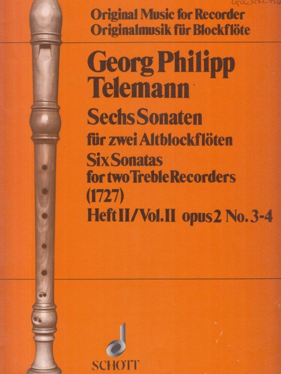Six Sonatas for Two Treble Recorders, Op.2 Nos.3 & 4