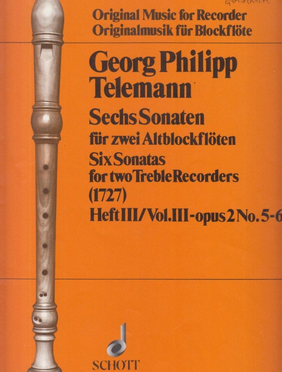 Six Sonatas for Two Treble Recorders, Op.2 Nos.5 & 6