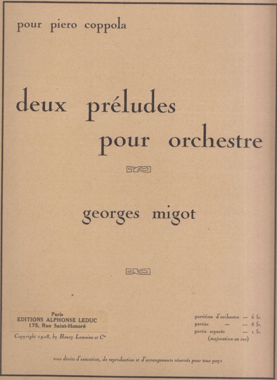 Deux Preludes pour Orchestre - Full Score