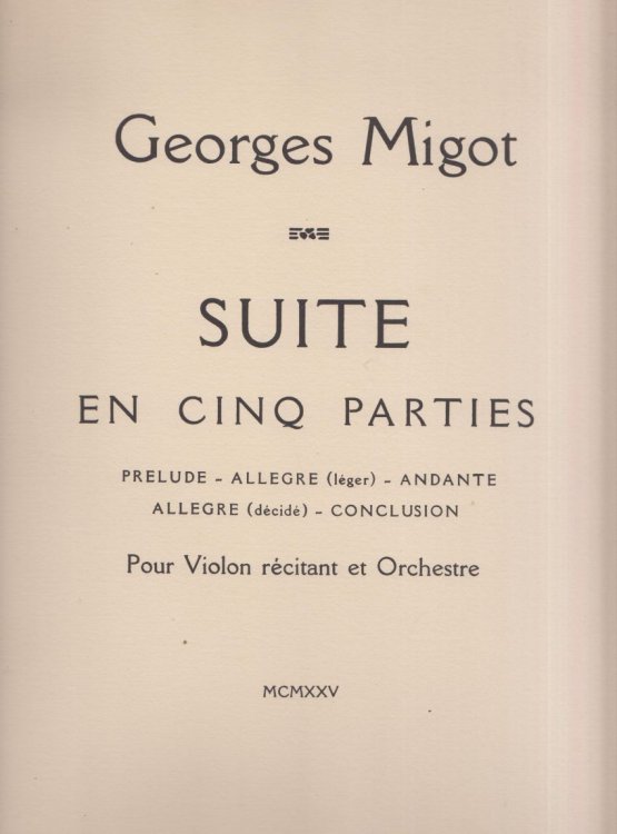 Suite en Cinq Parties for Violin and Orchestra - Folio Full Score