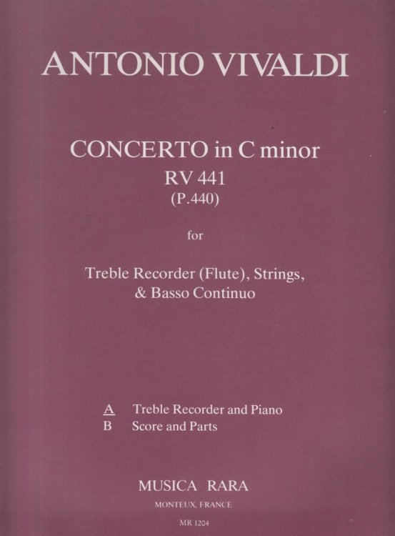 Concerto in c minor, RV 441 for Treble Recorder (Flute), Strings and Basso Continuo - Treble Recorder & Piano.