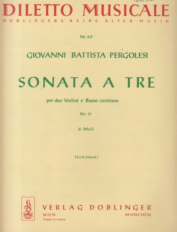 Sonata a Tre No.11 in d minor for 2 Violins and Basso continuo - Set of Parts