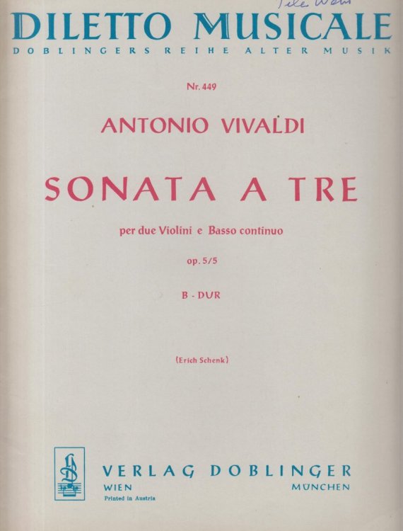 Sonata a Tre in B flat, Op.5 No.5 for 2 Violins and Basso continuo - Set of Parts
