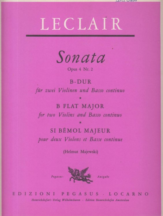 Sonata in B flat, Op.4 No.2 for 2 Violins and Basso continuo - Set of Parts
