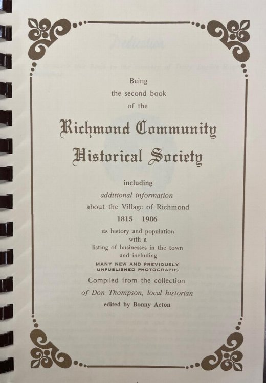 [Richmond, Salem Township, Ohio] : being the second book of the Richmond Community Historical Society, including additional information about the village of Richmond, 1815-1986, its history and population with a listing of businesses in the town and including many new and previously unpublished phot