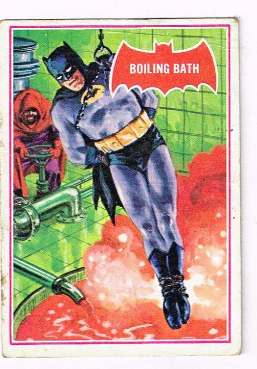 SCANLENS 1966 BATMAN RED SHIELD TRADING CARD 12A BOILING BATH