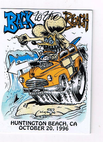 Back to the beach:Huntington Beach,Ca.,Oct,20,1996 tin sticker of Roth's 