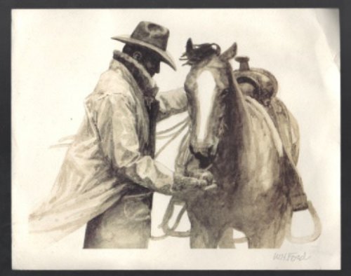 Pencil SIGNED W.H. Ford Lithograph Marlboro Cowboy and Horse 8 x 10 