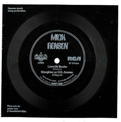 Mick Ronson ‎ Love Me Tender / Slaughter On 10th Avenue Label: RCA ‎ none Format: Flexi-disc, 7