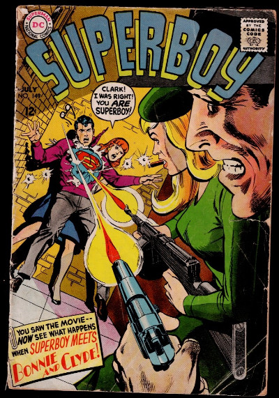 Superboy 149 Neal Adams cover! DC Comics 1968 Bonnie + Clyde! Clark + Lana