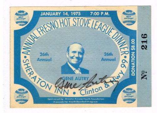 Gene Autry's autograph on a dinner ticket 1966