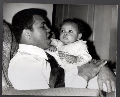 Mohammad Ali andaughter Hana at playa;b/W Photo