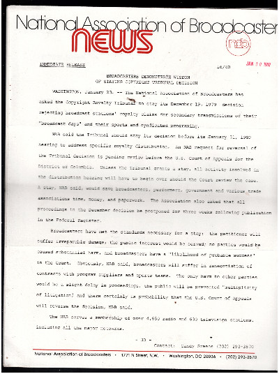 9 typewritten pages from the National Association of Broadcasters