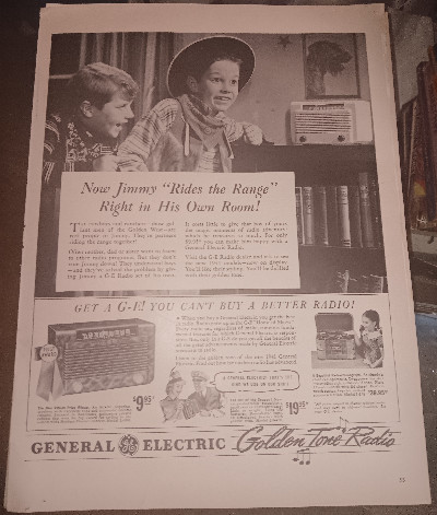 1941 vintage general electric radio print ad. Golden tone radio