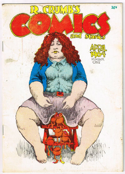 R. CRUMB'S COMICS And Stories. April 1964. Number One 8th print has 0.35 USD cover price. Has matt smooth heavy stock cover. Has white interior pages.