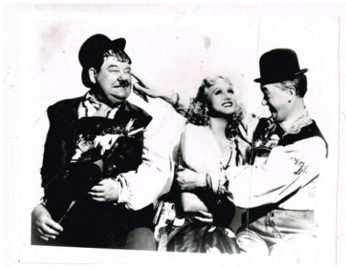 Laurel and Hardy with Barbera Stanwick 8X10 B&W