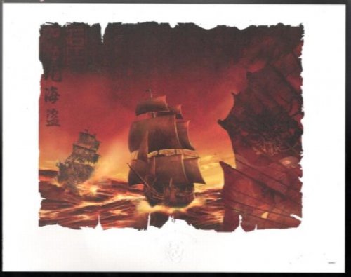 DISNEY PIRATES OF THE CARIBBEAN 3 PIRATE SHIPS LITHO 11X14 IMPRINTED AND W/COA