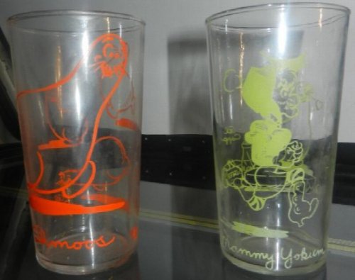 1949 LIL'ABNER/DAISYMAE/SHMOO/AL CAPP SET OF 5, GLASS TUMBLERS