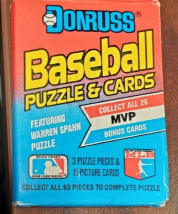 Donruss Baseball Trading Cards and Puzzle featuring Warren Spahn Sealed Pack