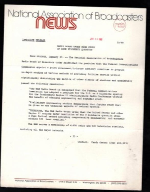 National Association of Broadcasters : Ja, 30 1980 1 pages typed.