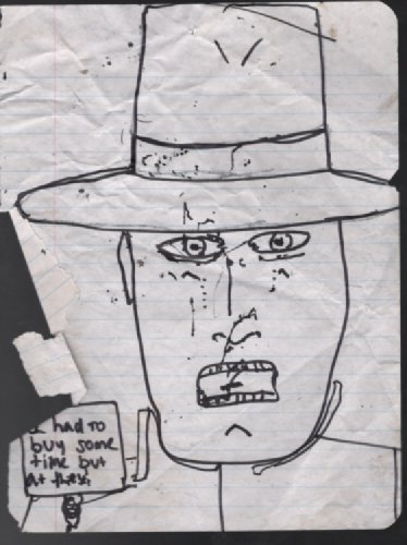 RARE Lubchek sketch on tattered lined paper